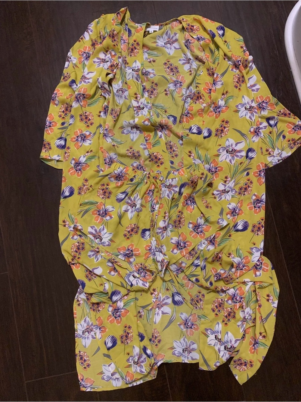 Yellow Floral Kimono and Shorts Set